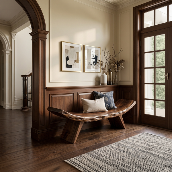 Rustic Live Edge Bench With Organic Curves For Entryway