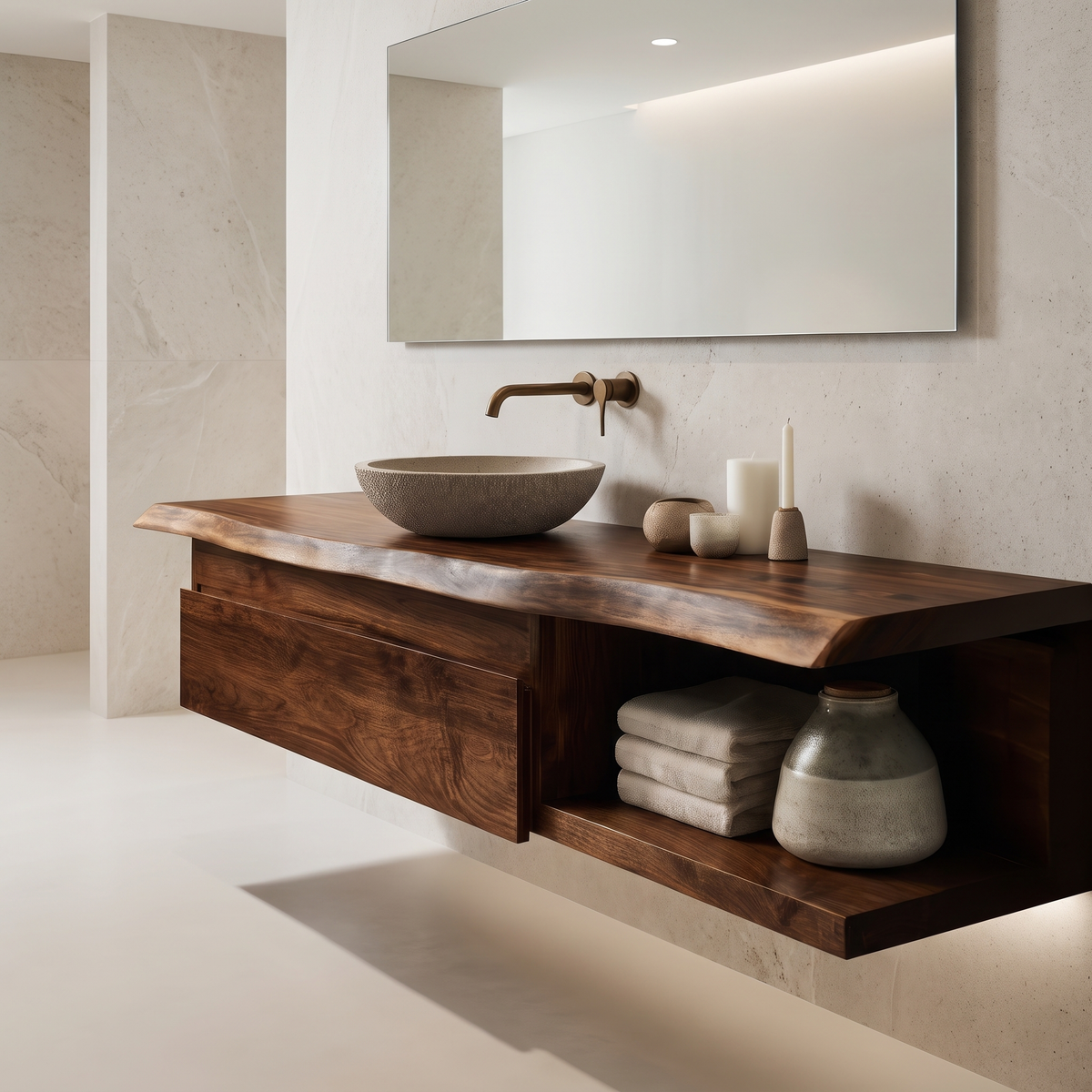 Aurelion Live Edge Solid Wood Floating Bathroom Vanity With Drawers